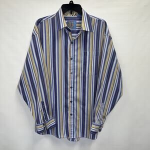 Brooklyn Express Button Up Adult XL Mens Multicolor Striped Cotton Blend Shirt